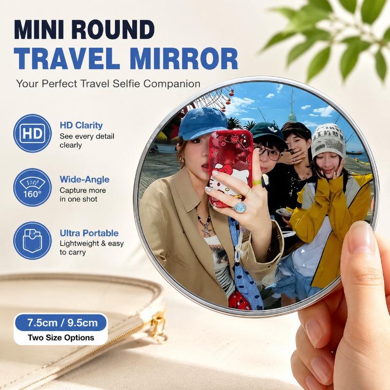 Travel Accessories Gadget - Cermin Cembung Bulat Portabel Genggam Sudut