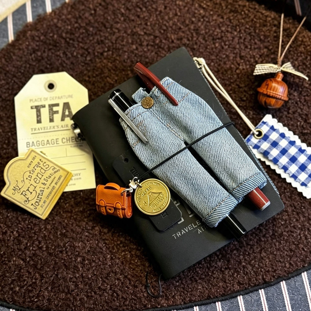Tempat Pensil Kain Denim Mini  - Travel Notebook Journal ulasan dan harga