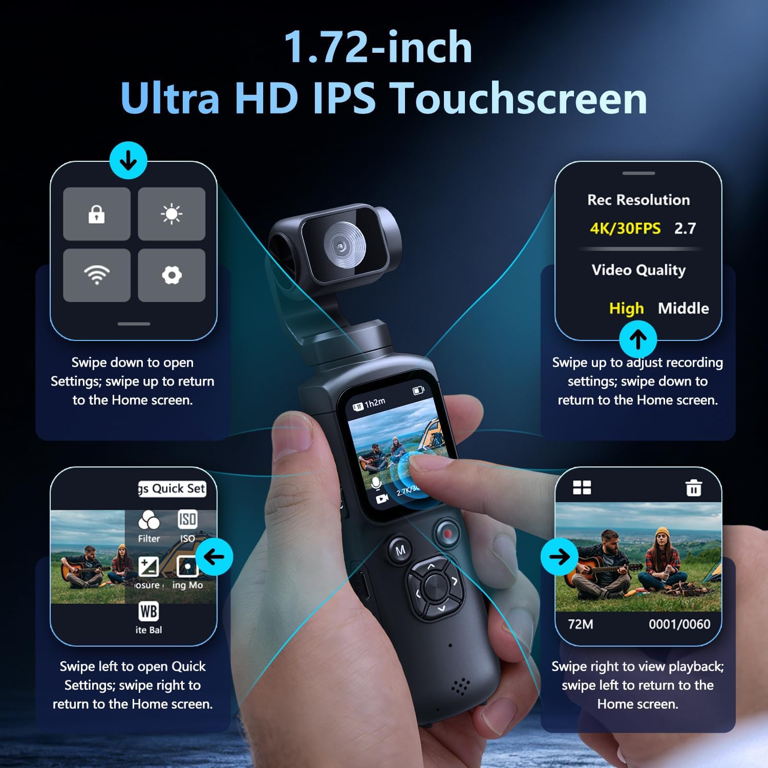 Kamera Vlog Pocket 3-Axis Gimb - Travel Video Accessories ulasan dan harga